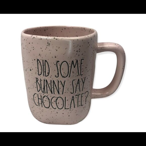 Rae Dunn DID SOME BUNNY SAY CHOCOLATE pink speckled mug - Picture 1 of 3